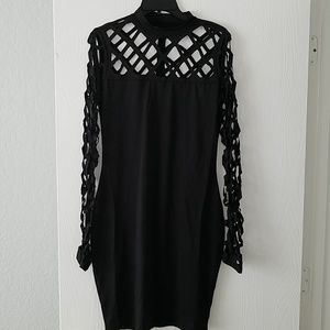 Women's Black Hollow Out Bandage Clubwear Long Sle